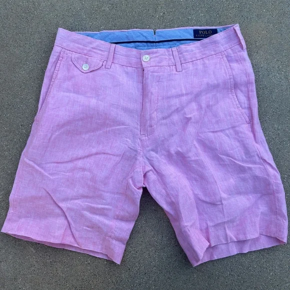Polo Ralph Lauren Pink Shorts 100% Linen Men Size 30 - Picture 1 of 5